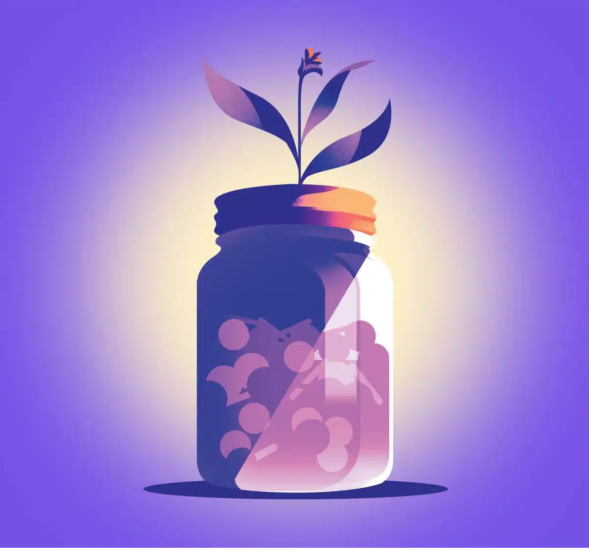 A plant growing out of a mason jar